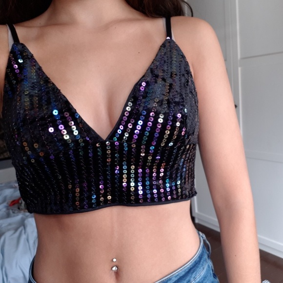 Divided Tops - DIVIDED Black Sequin Bralette from H&M Sz Small